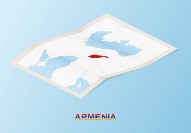 Ermenistan 'ın, komşu ülkelerle izometrik tarzda katlanmış kağıt haritası.