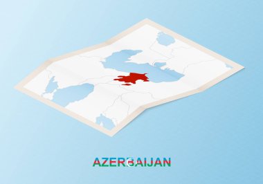 Azerbaycan 'ın, komşu ülkelerle izometrik tarzda katlanmış kağıt haritası.