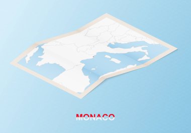 Monako 'nun, komşu ülkelerle izometrik tarzda katlanmış kağıt haritası.