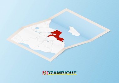Mozambik 'in, komşu ülkelerle izometrik tarzda katlanmış kağıt haritası.
