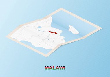 Malawi 'nin, komşu ülkelerle izometrik tarzda katlanmış kağıt haritası.