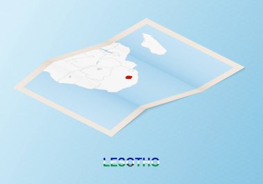 Lesotho 'nun, komşu ülkelerle izometrik tarzda katlanmış kağıt haritası.