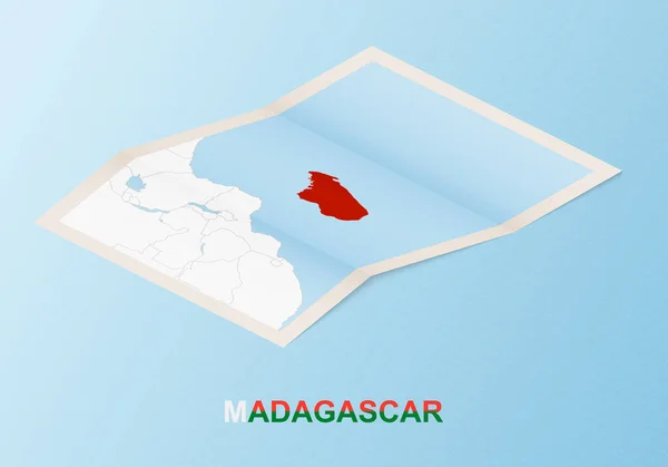 Mapa Papel Plegado Madagascar Con Los Países Vecinos Estilo Isométrico — Vector de stock