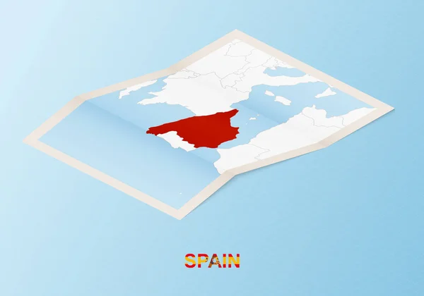 Carte Papier Pliée Espagne Avec Les Pays Voisins Dans Style — Image vectorielle