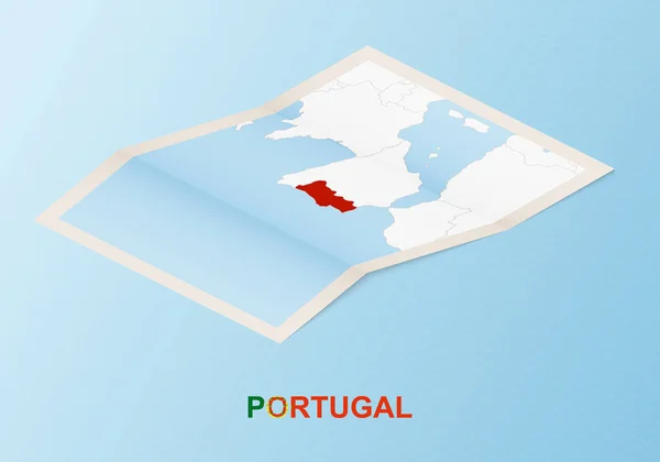 Abstract Blue World Map With Magnified Portugal. Portugal Flag And