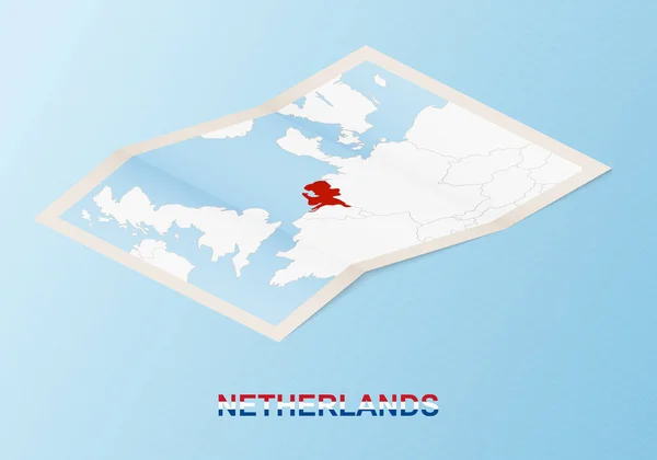 Mapa Papel Dobrado Holanda Com Países Vizinhos Estilo Isométrico — Vetor de Stock
