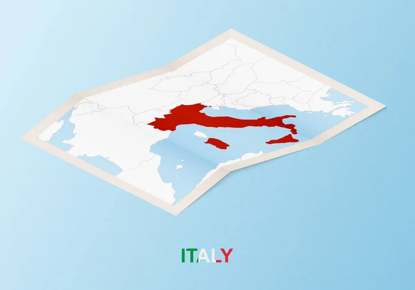 Opgevouwen Papieren Kaart Van Italië Met Buurlanden Isometrische Stijl — Stockvector