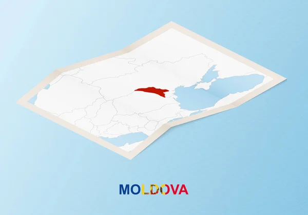 Mapa Papel Plegado Moldavia Con Los Países Vecinos Estilo Isométrico — Vector de stock
