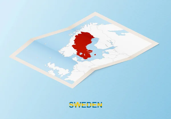 Διπλωμένος Χάρτινος Χάρτης Της Σουηδίας Γειτονικές Χώρες Ισομετρικό Ύφος — Διανυσματικό Αρχείο
