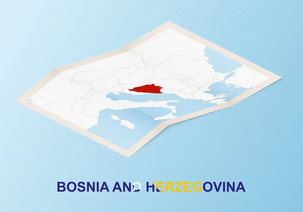 Mapa Papel Dobrado Bósnia Herzegovina Com Países Vizinhos Estilo Isométrico — Vetor de Stock