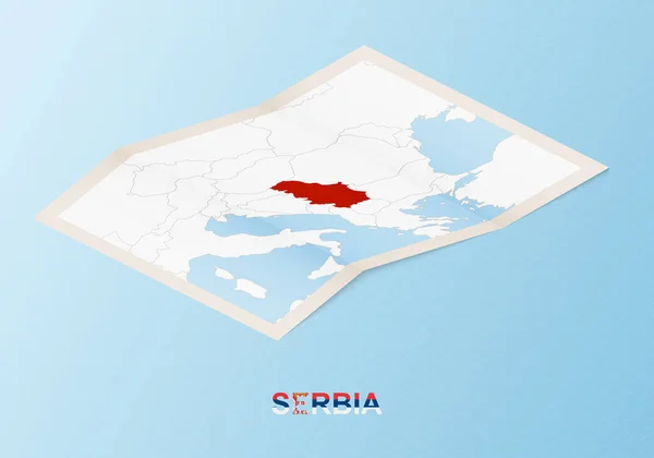 Mapa Papel Plegado Serbia Con Los Países Vecinos Estilo Isométrico — Vector de stock