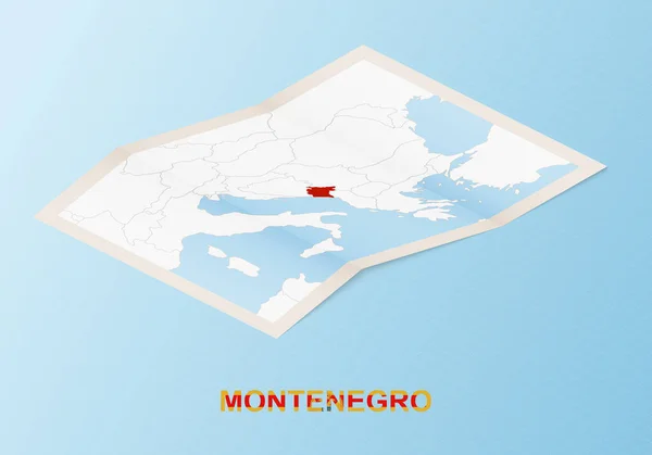 Mapa Papel Plegado Montenegro Con Los Países Vecinos Estilo Isométrico — Vector de stock