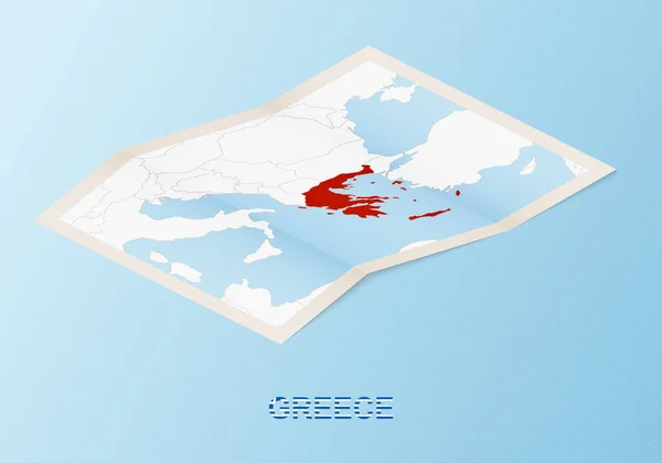 Διπλωμένος Χάρτινος Χάρτης Της Ελλάδας Γειτονικές Χώρες Ισομετρικό Ύφος — Διανυσματικό Αρχείο