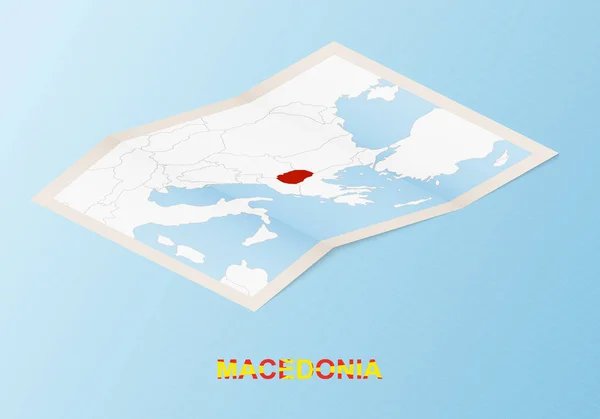 Mapa Papel Plegado Macedonia Con Los Países Vecinos Estilo Isométrico — Vector de stock