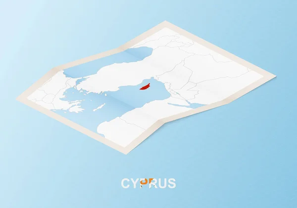 Folded Paper Map Cyprus Neighboring Countries Isometric Style — Stock Vector