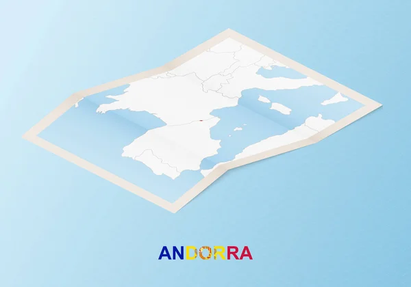 Mapa Papel Plegado Andorra Con Los Países Vecinos Estilo Isométrico — Vector de stock