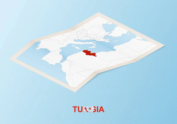 Papírová Mapa Tuniska Sousedními Zeměmi Izometrickém Stylu — Stockový vektor