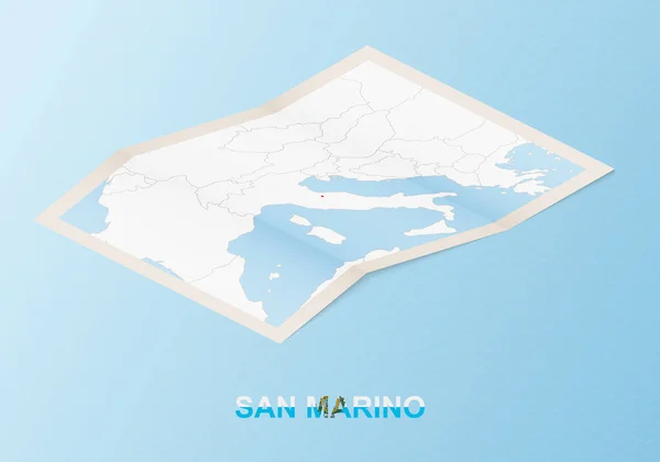 Mapa Papel Plegado San Marino Con Países Vecinos Estilo Isométrico — Vector de stock