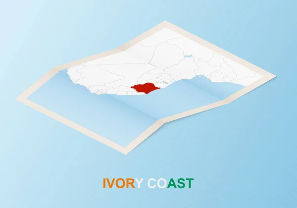 Mapa Papel Plegado Costa Marfil Con Países Vecinos Estilo Isométrico — Vector de stock