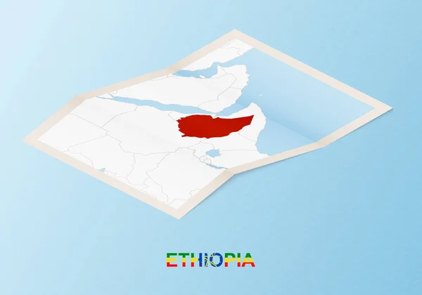 Mapa Papel Dobrado Etiópia Com Países Vizinhos Estilo Isométrico — Vetor de Stock