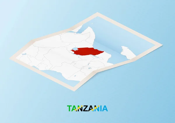 Mapa Papel Plegado Tanzania Con Los Países Vecinos Estilo Isométrico — Vector de stock
