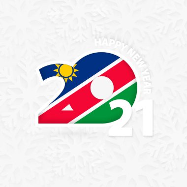 Kar tanesi arka planında Namibya için mutlu yıllar 2021..