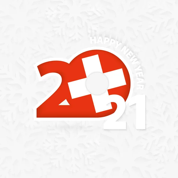 Frohes Neues Jahr 2021 Für Die Schweiz Auf Schneeflockenhintergrund — Stockvektor