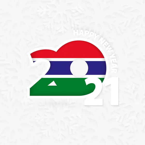 Feliz Año Nuevo 2021 Para Gambia Sobre Fondo Copo Nieve — Vector de stock