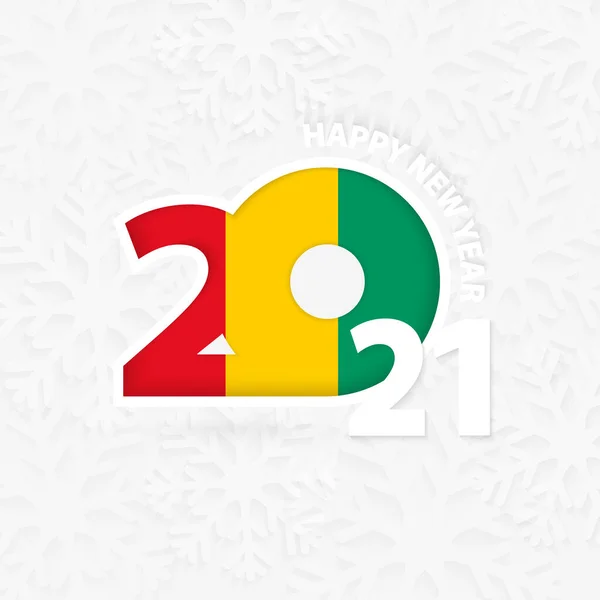 Feliz Año Nuevo 2021 Para Guinea Sobre Fondo Copo Nieve — Vector de stock