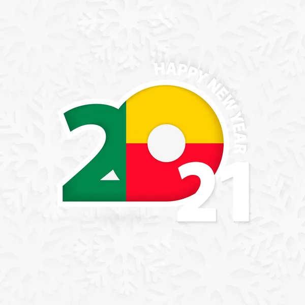 Feliz Año Nuevo 2021 Para Benin Sobre Fondo Copo Nieve — Vector de stock