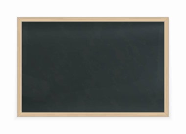 Beyaz bir arkaplanda izole edilmiş, açık tahta çerçeveli, boş bir siyah karatahtanın vektör çizimi. Bu klasik karatahta tasarımı eğitim içeriği, öğretim materyalleri, sınıf görselleri veya sunum için özelleştirilebilir düzenler için idealdir