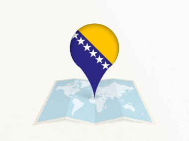 Açık Dünya Haritasında Ulusal Bayrağı Olan Bosna-Hersek Harita İğnesi.