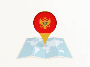 Karadağ Açık Dünya Haritasında Ulusal Bayrağıyla Harita.