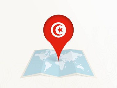 Açık Dünya Haritasında Ulusal Bayrağıyla Tunus Harita İğnesi.