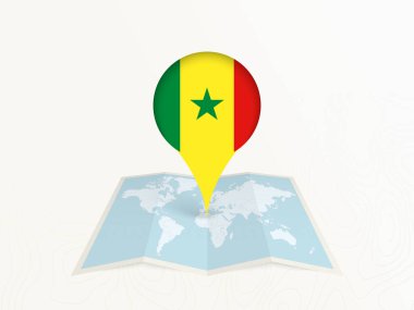 Açık Dünya Haritasında Ulusal Bayrağıyla Senegal Harita İğnesi.