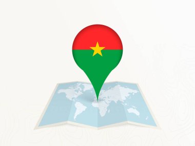 Açık Dünya Haritasında Ulusal Bayrağıyla Burkina Faso Harita İğnesi.