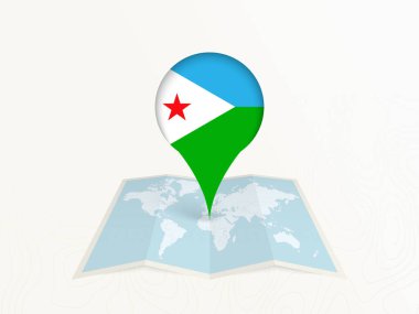 Djibouti Harita İğnesi Açık Dünya Haritasında Ulusal Bayrak.