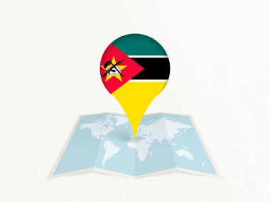 Açık Dünya Haritasında Ulusal Bayrağıyla Mozambik Harita İğnesi.