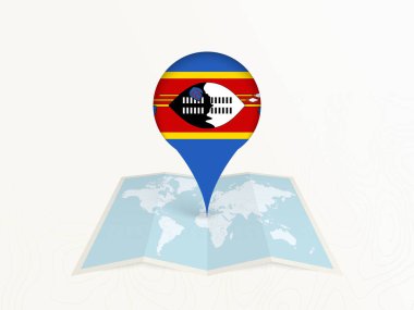 Açık Dünya Haritasında Ulusal Bayrağıyla Svaziland Harita İğnesi.