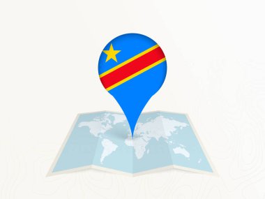 DR Kongo Harita İğnesi Açık Dünya Haritasında Ulusal Bayrak.