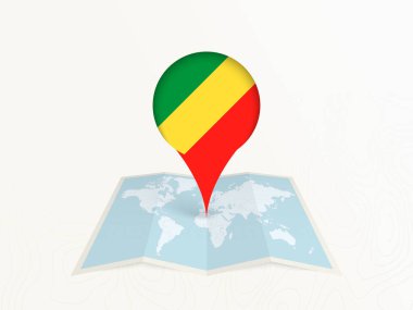 Açık Dünya Haritasında Ulusal Bayrağıyla Kongo Harita İğnesi.