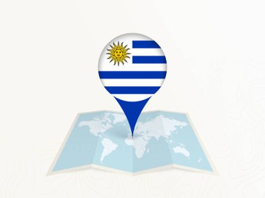 Açık Dünya Haritasında Ulusal Bayrağıyla Uruguay Harita İğnesi.
