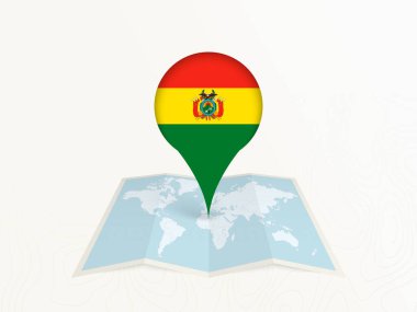 Açık Dünya Haritasında Ulusal Bayrağıyla Bolivya Harita İğnesi.