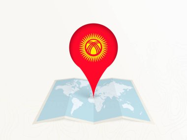 Kırgızistan Açık Dünya Haritasında Ulusal Bayrağıyla Harita İğnesi.