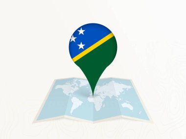 Solomon Adaları Açık Dünya Haritasında Ulusal Bayrağıyla Harita İğnesi.