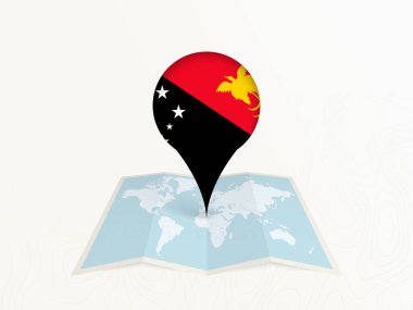 Açık Dünya Haritasında Ulusal Bayrağı Olan Papua Yeni Gine Harita İğnesi.