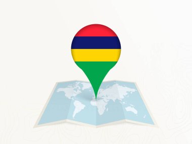 Mauritius Harita İğnesi Açık Dünya Haritasında Ulusal Bayrak.