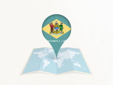 Açık Dünya Haritasında Ulusal Bayrağıyla Delaware Harita İğnesi.