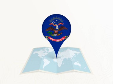 Açık Dünya Haritasında Ulusal Bayrağıyla Kuzey Dakota Harita İğnesi.