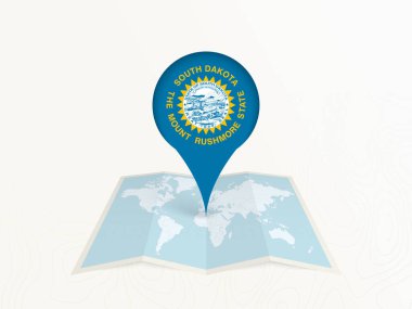Açık Dünya Haritasında Ulusal Bayrağıyla Güney Dakota Harita İğnesi.